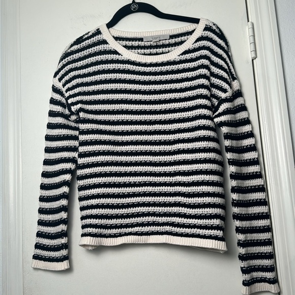 LOFT Sweaters - Loft Cable Open Knit Black and White Stripe Casual Sweater Size XS